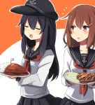  2girls akatsuki_(kantai_collection) drooling food hat ikazuchi_(kantai_collection) kantai_collection multiple_girls school_uniform tagme 