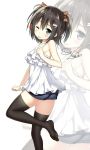  1girl ;p black_hair blue_eyes highres one_eye_closed original short_hair shorts sky_(freedom) sky_(sky-freedom) solo thigh-highs tongue tongue_out 