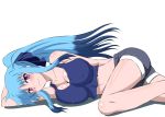  1girl blue_hair long_hair lying lyrical_nanoha material-l multicolored_hair older simple_background solo two-tone_hair violet_eyes zerosu_(take_out) 