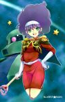  1girl blaster_mari blue_hair green_eyes gundam kannagi_kaname mahou_no_shoui_blaster_mari mecha military military_uniform science_fiction smile solo star uniform zaku_i 