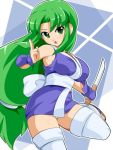  1girl :o breasts ganbare_goemon green_eyes green_hair knife konpeto long_hair ninja solo thigh-highs very_long_hair white_legwear yae_(ganbare_goemon) 