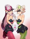 2girls black_hair callie_(splatoon) cousins gloves grin heart highres john_doe marie_(splatoon) purple_hair silver_hair splatoon tentacle_hair