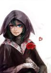  1girl eto_(tokyo_ghoul) flower green_hair hood red_rose rose smile solo straw_like tokyo_ghoul white_background 