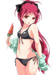  1girl bikini highres long_hair mahou_shoujo_madoka_magica nagatani_(nagata2) ponytail popsicle red_eyes redhead sakura_kyouko swimsuit very_long_hair watermelon_bar 