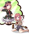  belt belt_pouch beret camouflage commentary_request cropped_jacket fingerless_gloves flying_sweatdrops garter_straps gloves hairband hand_on_hip handheld_game_console hat headset imagining love_live!_school_idol_project military military_uniform nishikino_maki one_eye_closed playing_games redhead shikei_(jigglypuff) sitting skirt uniform violet_eyes wariza 