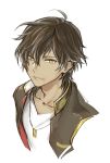  1boy brown_hair collarbone face ieiieiiei jewelry looking_at_viewer male_focus necklace ookurikara simple_background solo touken_ranbu upper_body white_background yellow_eyes 