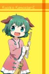  1girl animal_ears broom character_name dog_ears green_eyes green_hair kasodani_kyouko open_mouth solo touhou yamabuki_(yusuraume) 