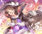  1girl bird brown_eyes brown_hair cape gears glasses hat hillly_(maiwetea) long_sleeves open_mouth orb plaid red-framed_glasses short_hair solo touhou urban_legend_in_limbo usami_sumireko 