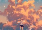  1girl achiki clouds evening long_hair open_mouth original outstretched_arms school_uniform sky smile solo umbrella 