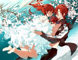  1boy 1girl brother_and_sister closed_eyes dress flower free! long_hair loyalists matsuoka_gou matsuoka_rin ponytail redhead rose short_hair siblings underwater 