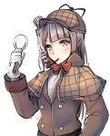  1girl alternate_costume brown_eyes brown_hair capelet cosplay deerstalker hat highres korezyanai looking_away love_live!_school_idol_project minami_kotori pipe sherlock_holmes sherlock_holmes_(cosplay) 