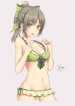  1girl bikini bow brown_eyes dawn_(664387320) grey_hair hair_bow highres kantai_collection long_hair ponytail solo swimsuit yuubari_(kantai_collection) 