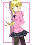  1girl blonde_hair hands_in_pockets long_hair monogatari_(series) nisemonogatari oshino_shinobu pantyhose side_ponytail teenage yamae_saki yellow_eyes 