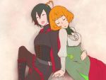  2girls ahoge holding_hands lowres multiple_girls open_mouth pantyhose penny_(rwby) rizareku ruby_rose rwby sleeping yuri 