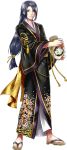  1boy alternate_costume androgynous full_body japanese_clothes jirou_tachi kimono long_hair low-tied_long_hair male_focus no_socks official_art sandals simple_background solo standing tomida_tomomi touken_ranbu transparent_background yellow_eyes 