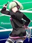  absurdres ass green_eyes green_hair headphones highres maduzu phonon_(under_night_in-birth) skirt thigh-highs under_night_in-birth under_night_in-birth_exe:late[st] whip 