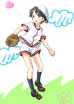  1girl baseball_cap baseball_uniform black_hair chize hat kantai_collection mogami_(kantai_collection) open_mouth short_hair solo sportswear 