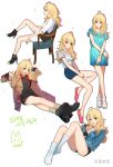  1girl ahoge blonde_hair breasts casual green_eyes hoshii_miki idolmaster long_hair open_mouth rod4817 smile 