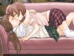    2girls blush game_cg hug kiss lying_on_person multiple_girls okujou_no_yurirei-san peg pleated_skirt school_uniform skirt sonou_tsukuyo tsurugimine_kiri twintails yuri 