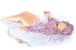  1girl breasts floating floating_hair hairband highres idolmaster long_hair looking_at_viewer lying_on_water nagashi_soumen parted_lips partially_submerged shijou_takane silver_hair solo wavy_hair white_blouse 