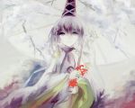  1girl expressionless flower hat holding long_sleeves looking_at_viewer mononobe_no_futo relieved solo tate_eboshi touhou wide_sleeves 