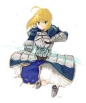  1girl ahoge armor armored_dress blonde_hair dress excalibur fate/stay_night fate_(series) gauntlets green_eyes hair_ribbon invisible_air neo_(neosan) ribbon saber solo 