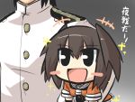  admiral_(kantai_collection) black_hair blush_stickers brown_hair carrying_under_arm chibi commentary_request gomasamune kantai_collection military military_uniform night open_mouth sendai_(kantai_collection) short_hair sketch sparkle translated uniform 