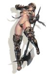  1girl aoin armor axe bikini_armor blonde_hair blue_eyes boots borrowed_character braid breasts gauntlets highres large_breasts lips navel original solo thigh-highs thigh_boots toeless_boots toes twin_braids weapon 
