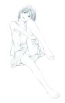  1girl barefoot monochrome original short_hair sketch solo traditional_media yoshitomi_akihito 