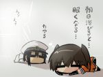  admiral_(kantai_collection) black_hair blush_stickers chibi commentary_request gomasamune hat kantai_collection light light_rays lying on_stomach peaked_cap sendai_(kantai_collection) short_hair sketch translation_request twintails 