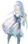  1girl aoin blue_eyes borrowed_character dress highres lips long_hair original pantyhose parted_lips sketch solo white_dress white_hair 