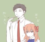  1boy 1girl black_eyes black_hair bow eating expressionless gekkan_shoujo_nozaki-kun hair_bow kaneko_(mikenett) nozaki_umetarou orange_hair pocky sakura_chiyo size_difference violet_eyes 