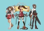  bow_(weapon) brown_eyes brown_hair crossbow gloves hat headgear highres japanese_clothes kantai_collection long_hair machinery onmyouji ponytail ryuujou_(kantai_collection) scroll shikigami short_hair smile taihou_(kantai_collection) twintails uiiu visor_cap weapon zuihou_(kantai_collection) 