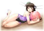  1girl antennae ayato black_hair choukai_(kantai_collection) competition_swimsuit glasses kantai_collection long_hair lying on_side one-piece_swimsuit red_eyes swimsuit 