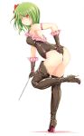  arm_strap ass bent_over boots dominatrix gloves green_hair hair_ornament high_heel_boots high_heels highres ichirino_minagi kazami_yuuka latex_boots latex_gloves leotard red_eyes standing_on_one_leg thigh-highs thigh_boots touhou whip 