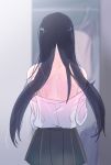  1girl akemi_homura back black_hair long_hair mahou_shoujo_madoka_magica momoko_(palemon) school_uniform solo sweat undressing 