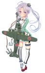  1girl akitsushima_(kantai_collection) anchor_hair_ornament earrings gloves hair_ornament highres jewelry kantai_collection long_hair mini_hat miyabi_(miyabi) nishikitaitei-chan side_ponytail silver_hair skirt solo uniform violet_eyes 