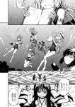  6+girls armor arms_up book cannon comic greyscale i-168_(kantai_collection) i-19_(kantai_collection) i-401_(kantai_collection) i-58_(kantai_collection) i-8_(kantai_collection) kantai_collection monochrome multiple_girls outstretched_arms ru-class_battleship shinkaisei-kan swimsuit torpedo underwater zepher_(makegumi_club) 
