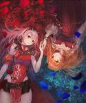  2girls artist_request belt breasts character_request dress flower gust hips large_breasts long_hair lying multiple_girls necktie on_back sleeveless yoru_no_nai_kuni yuri 