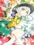  1girl :o avatar_of_fate blouse blush breasts distortion flower green_eyes green_hair hat heart heart_of_string highres komeiji_koishi legs looking_at_viewer rose short_hair skirt solo touhou 