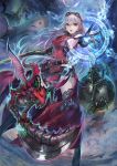  1girl artist_request belt boots character_request gust long_hair magic_circle monster silver_hair sleeveless sword thigh-highs thigh_boots weapon yoru_no_nai_kuni 