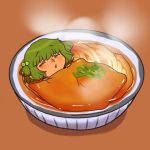  1girl bowl food green_hair hair_ornament in_food kisume lowres onikobe_rin short_hair touhou twintails udon 