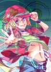  1boy androgynous blonde_hair cabbie_hat gradient_hair green_eyes hat heterochromia hoodie multicolored_hair no_game_no_life short_hair shorts smile spade symbol-shaped_pupils t-shirt tet_(no_game_no_life) wristband 