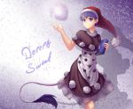  blue_eyes blue_hair book character_name doremy_sweet dress hater_(artist) highres nightcap pom_pom_(clothes) short_hair simple_background tail touhou 