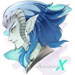  1boy alien blue_hair blue_skin horns pointy_ears profile ru_sylphe solo souka_(arumarosu) xenoblade_chronicles_x yellow_eyes 