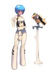  1girl adapted_costume animalization ayanami_rei bird blue_hair eva_00 full_body na_in-sung neon_genesis_evangelion plugsuit red_eyes short_hair simple_background standing white_background 
