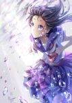  1girl black_hair blue_eyes kaminary long_hair original school_uniform serafuku solo underwater 