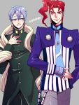  2boys cosplay costume_switch gakuran hyuga_ryght hyuga_ryght_(cosplay) jojo_no_kimyou_na_bouken kakyouin_noriaki kakyouin_noriaki_(cosplay) military military_uniform multiple_boys phantasy_star phantasy_star_universe purple_hair redhead scarf school_uniform tagme uniform yuriko2755 