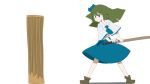  1girl animated animated_gif ascot blue_eyes bow cutting dress green_hair hair_bow long_hair lowres original solo sumashi sword weapon 