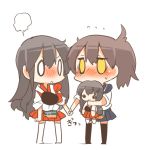  0_0 2girls akagi_(kantai_collection) black_hair blush brown_hair doll holding_hands kaga_(kantai_collection) kantai_collection long_hair lowres multiple_girls rebecca_(keinelove) short_hair side_ponytail smile solid_circle_eyes sweat yellow_eyes 